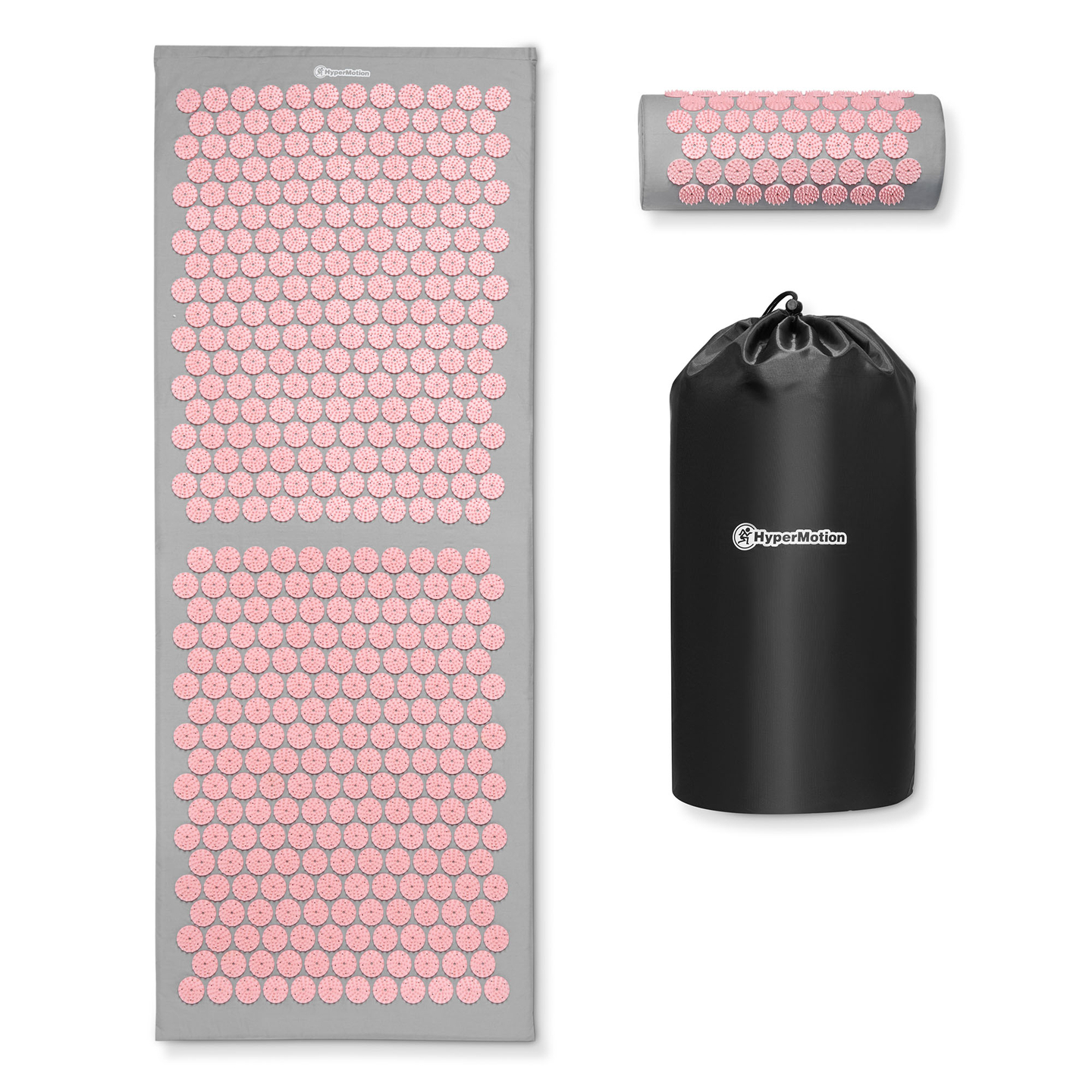 Tappetino per agopressione grande con cuscino e fodera - 130 cm HyperMotion grigio e rosa