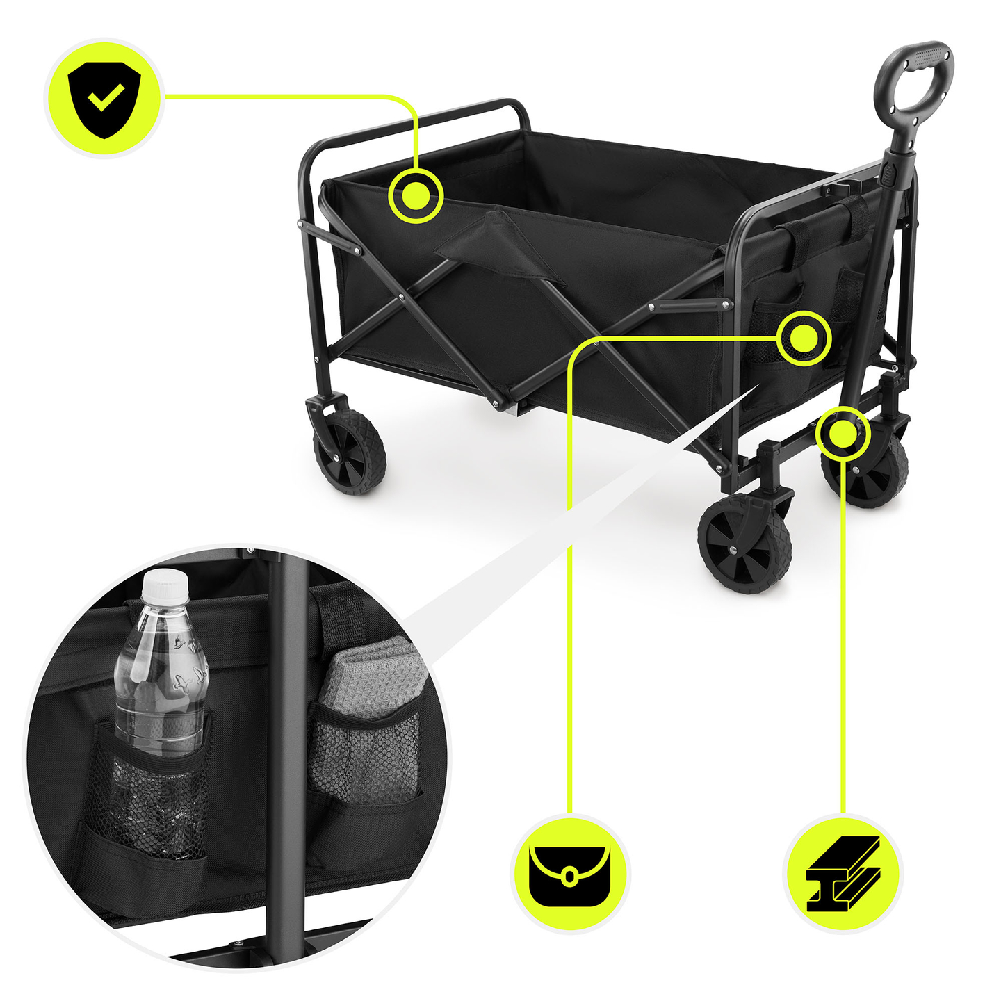 Carrozzina da spiaggia pieghevole HyperMotion - nero, 80 kg