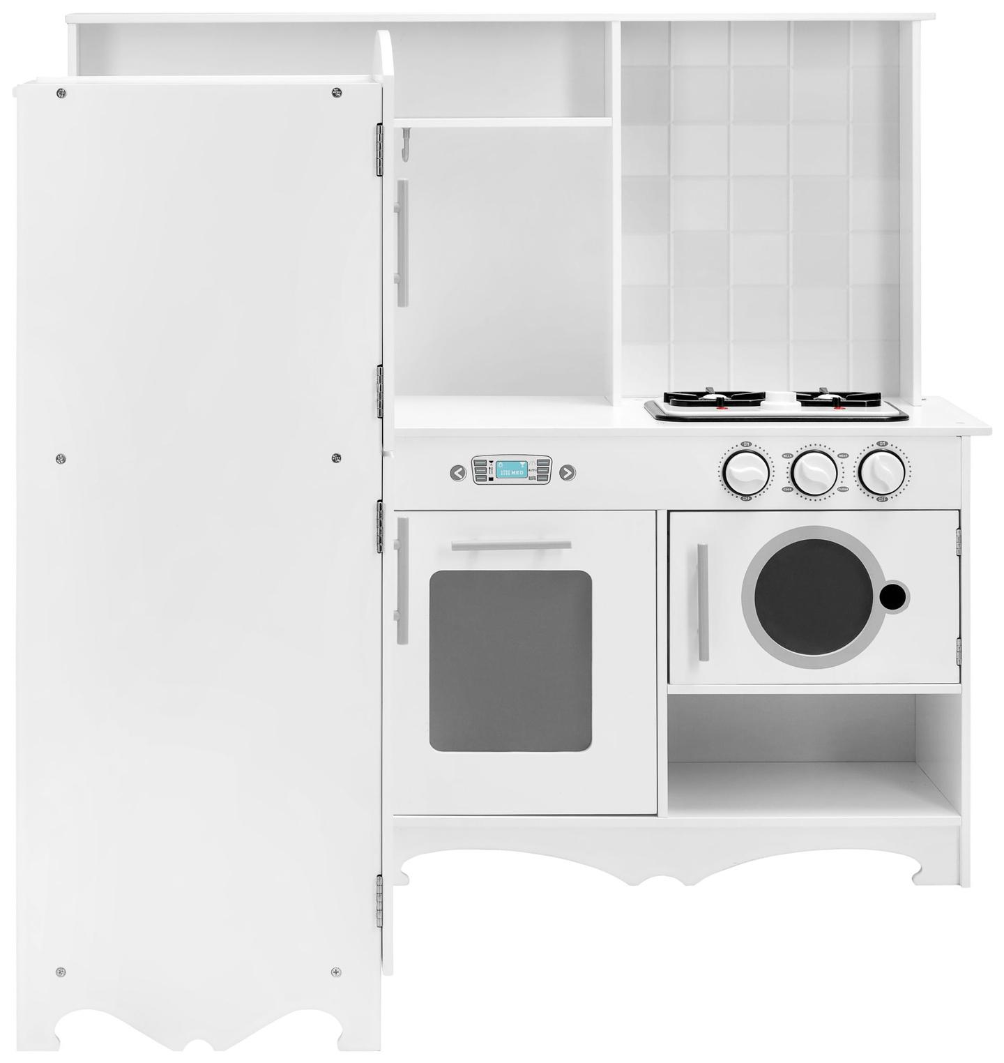 Cucina ad angolo in legno XXXL con frigorifero, forno, lavatrice, grembiule e accessori