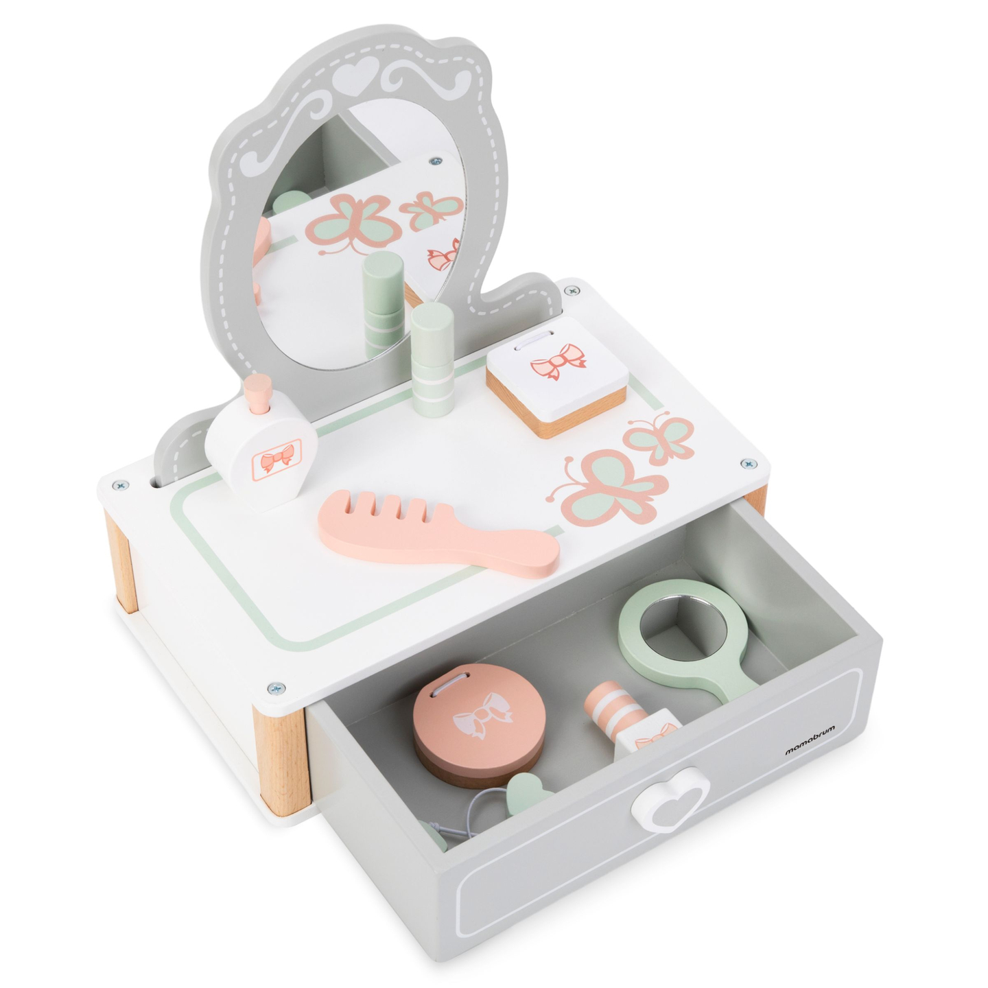 Tavolino da toeletta per bambini in legno con accessori