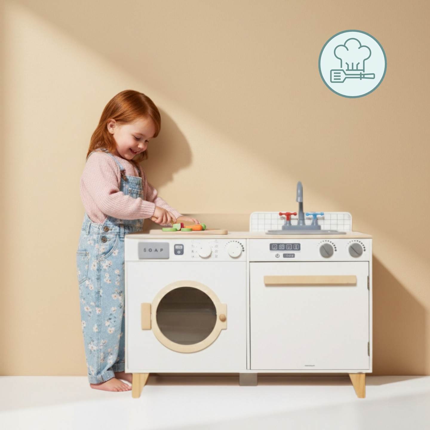 Lavanderia e cucina in legno - set da casa 2 in 1 per bambini