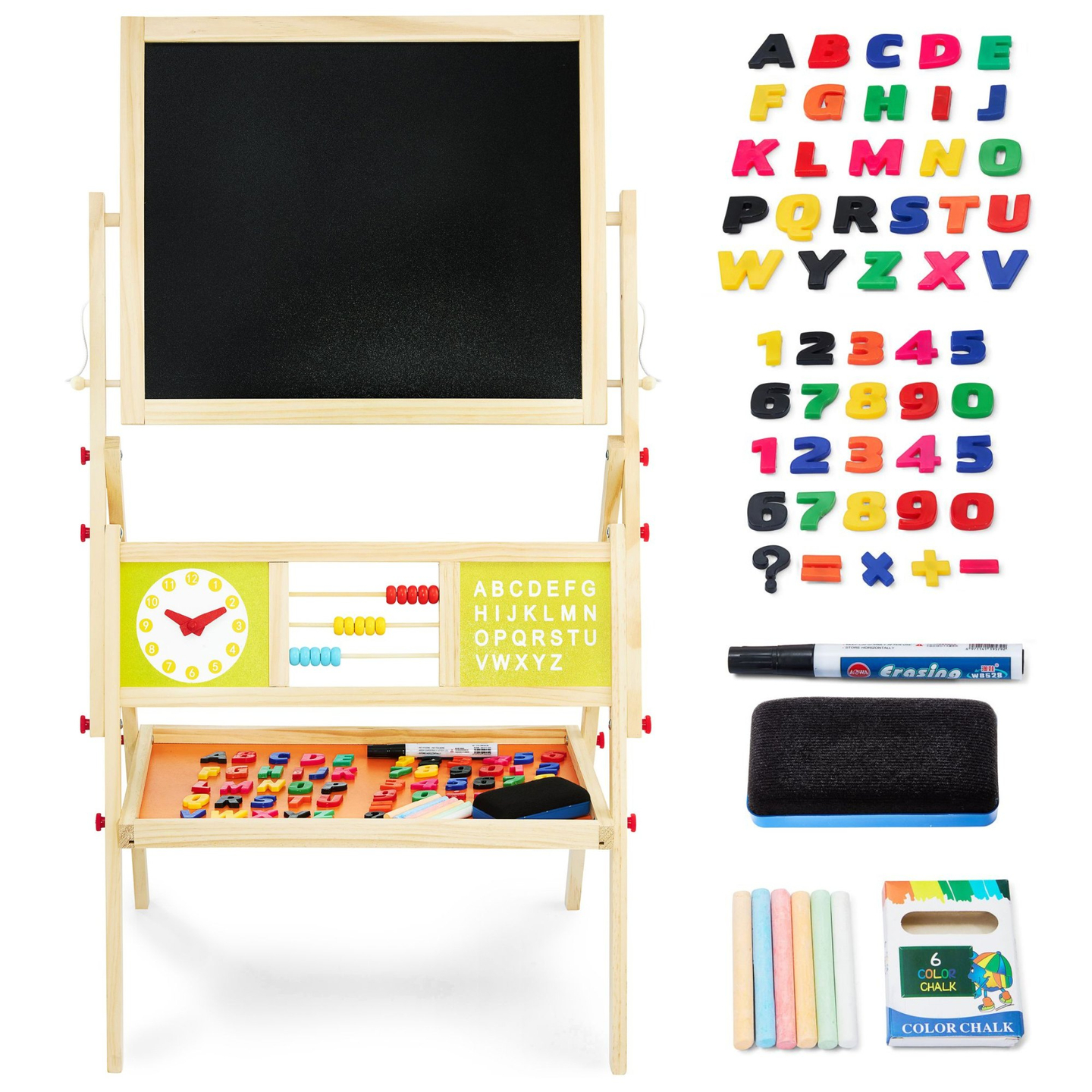 Grande lavagna didattica bifacciale: magnetica e con gesso - lavagna cancellabile a secco, in legno