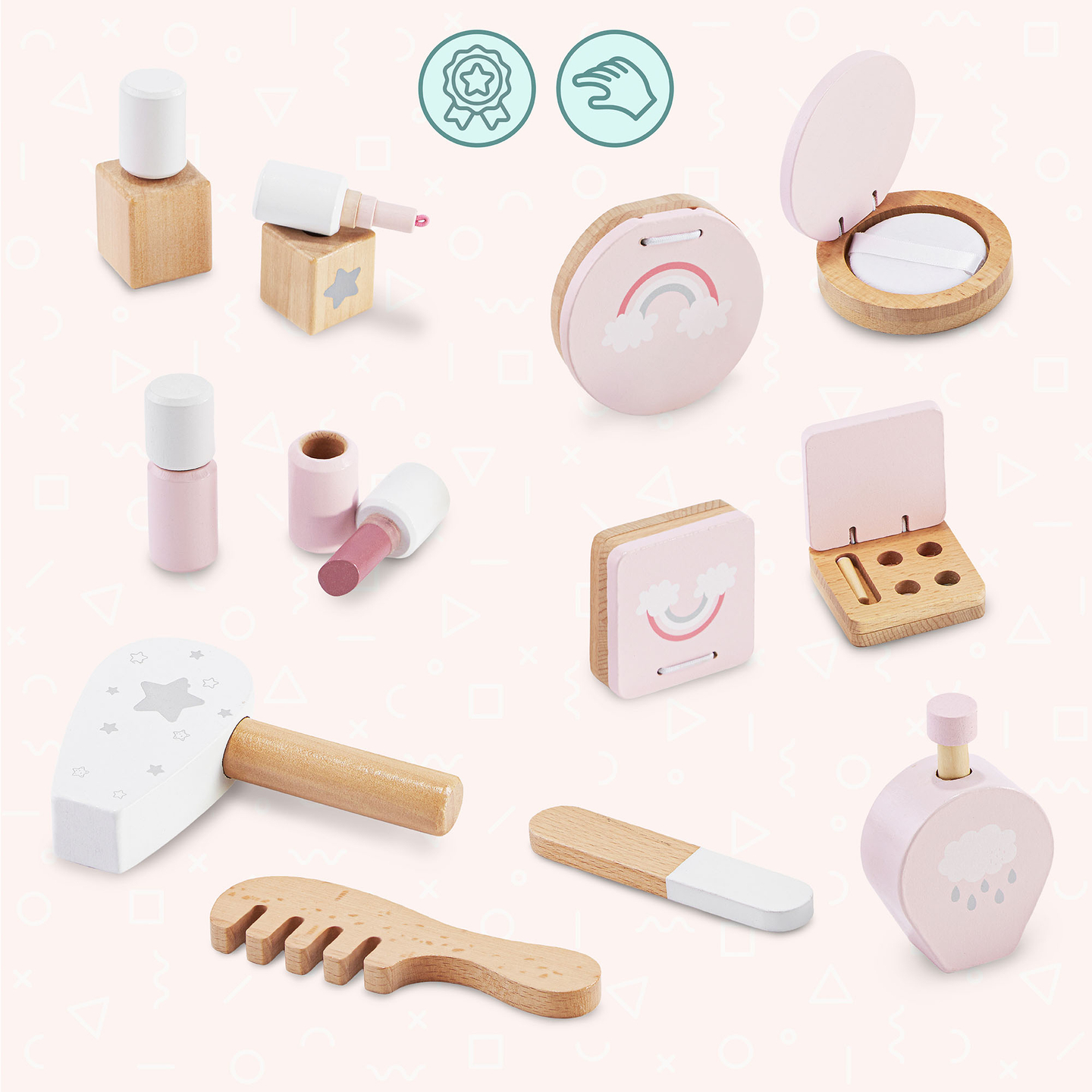 Toeletta in legno per bambini con illuminazione a LED con regolazione continua della luminosità, sedia e accessori