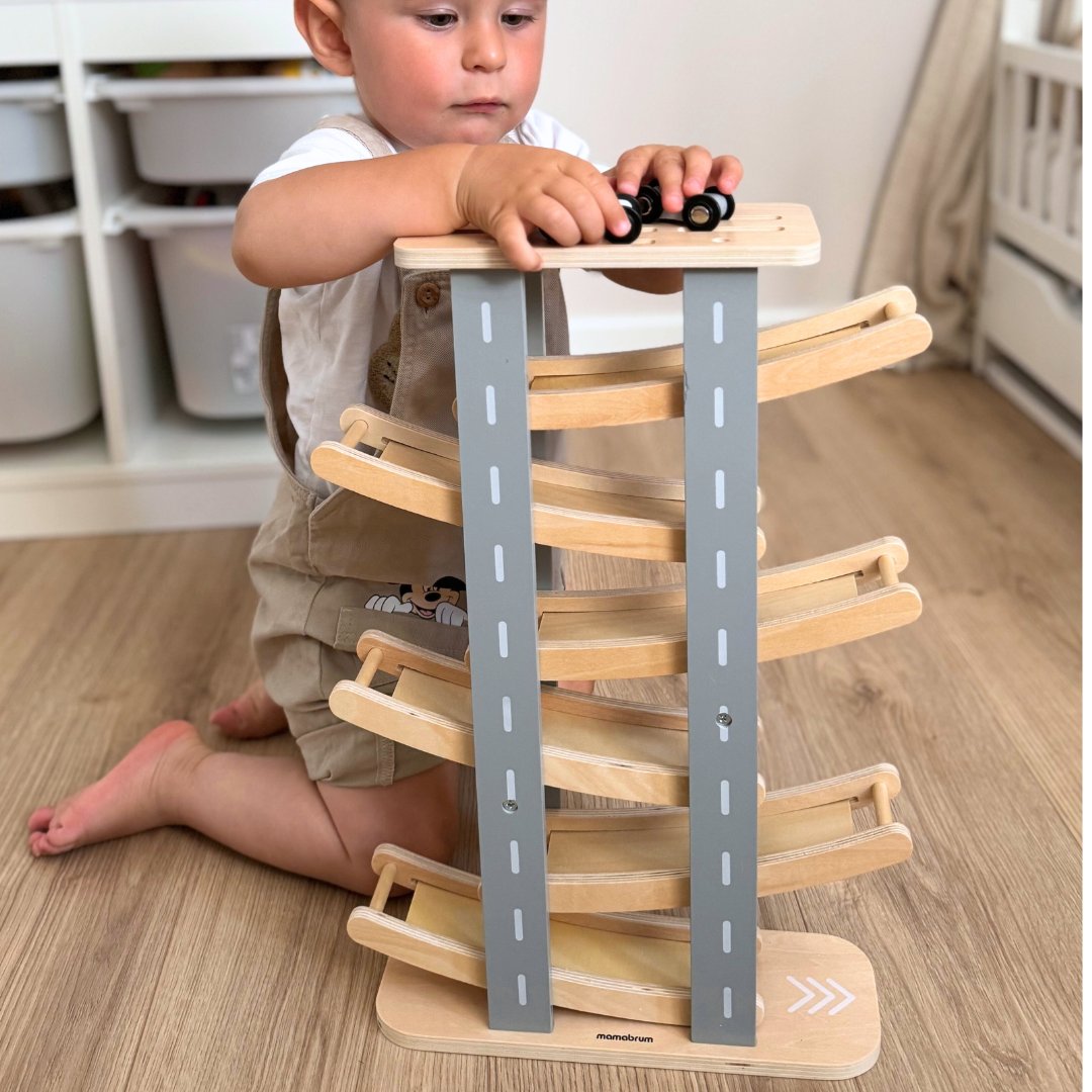 Pista di legno - scivolo per auto - 6 piani