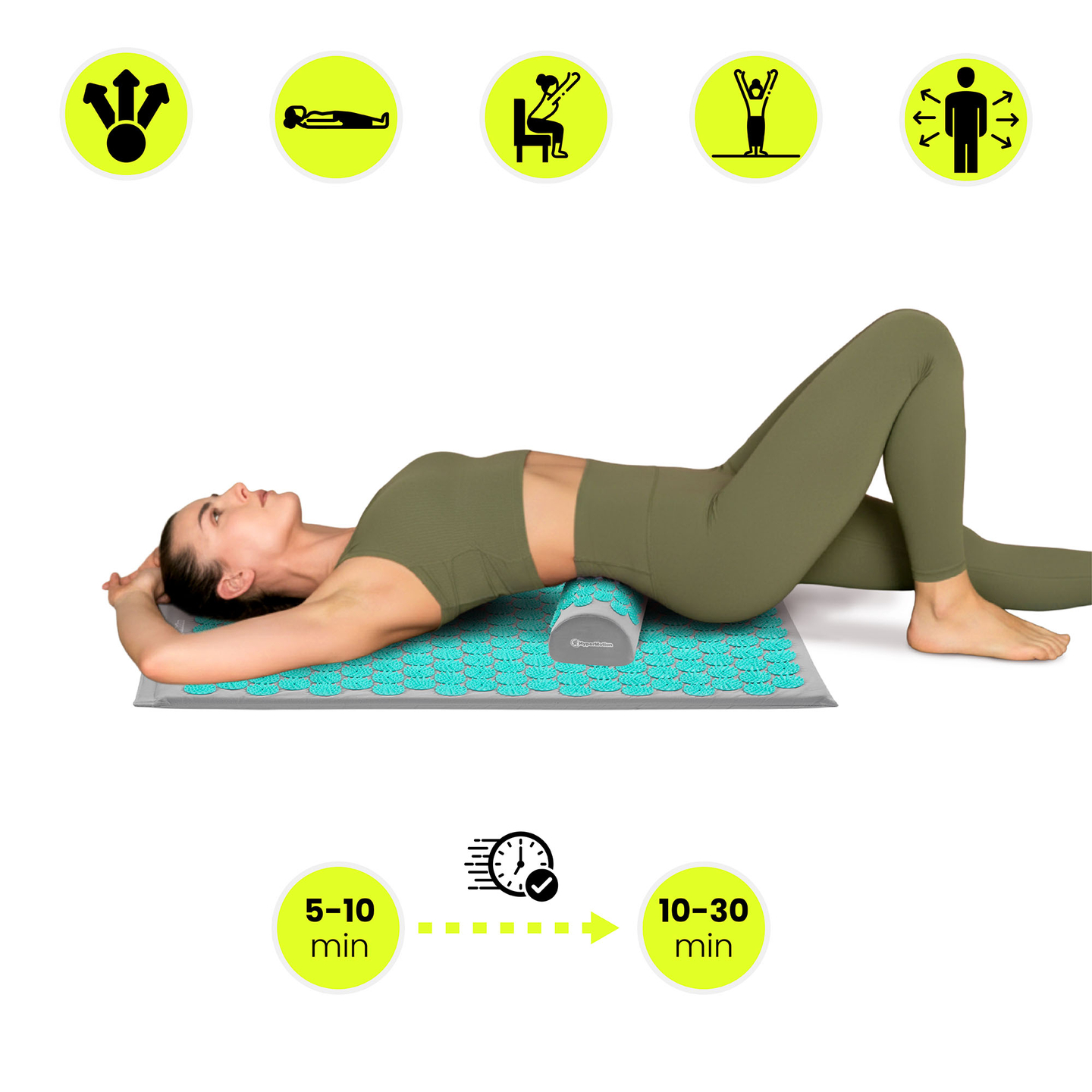 Tappetino per agopressione con cuscino e fodera - 72 cm HyperMotion grigio-menta