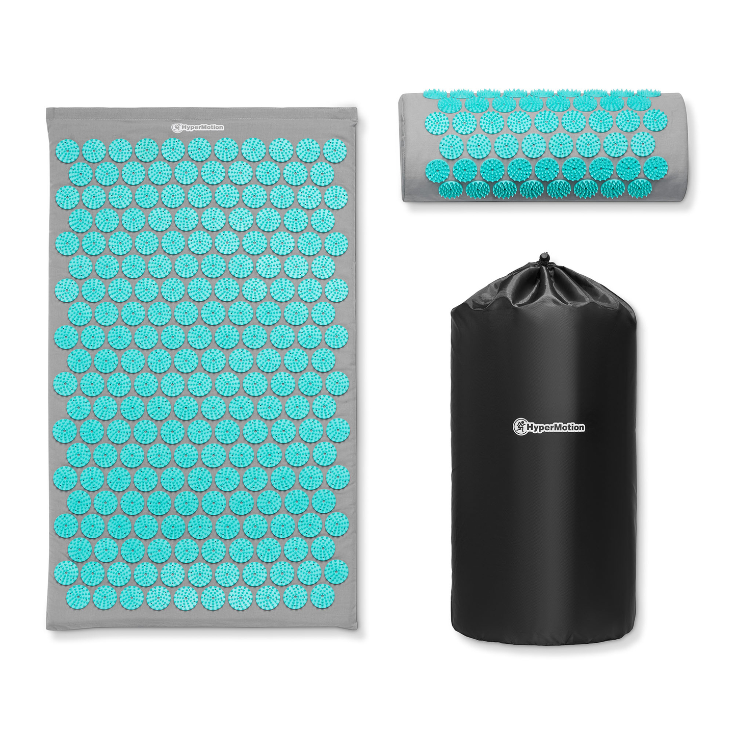 Tappetino per agopressione con cuscino e fodera - 72 cm HyperMotion grigio-menta