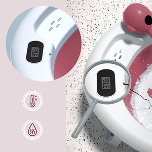 Vaschetta da bagno pieghevole per bambini con termometro, inserto e supporto - colore rosa sporco