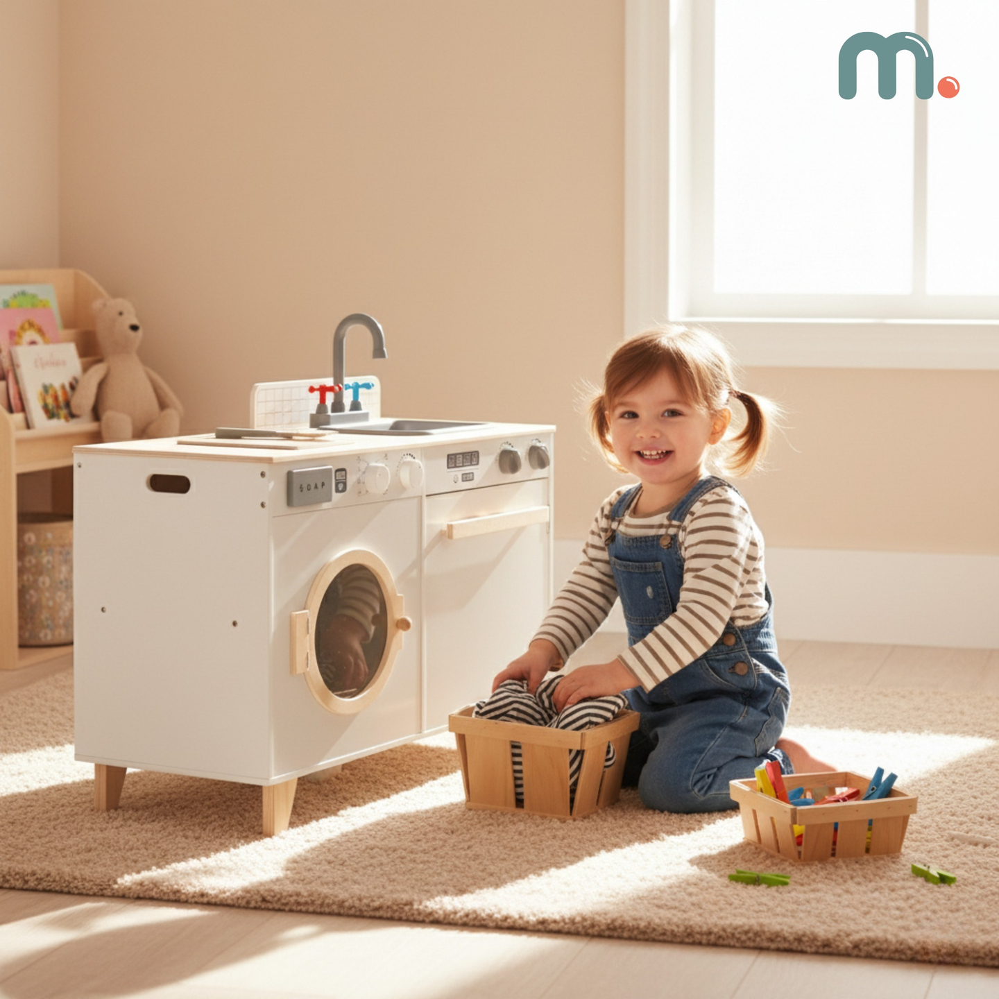 Lavanderia e cucina in legno - set da casa 2 in 1 per bambini