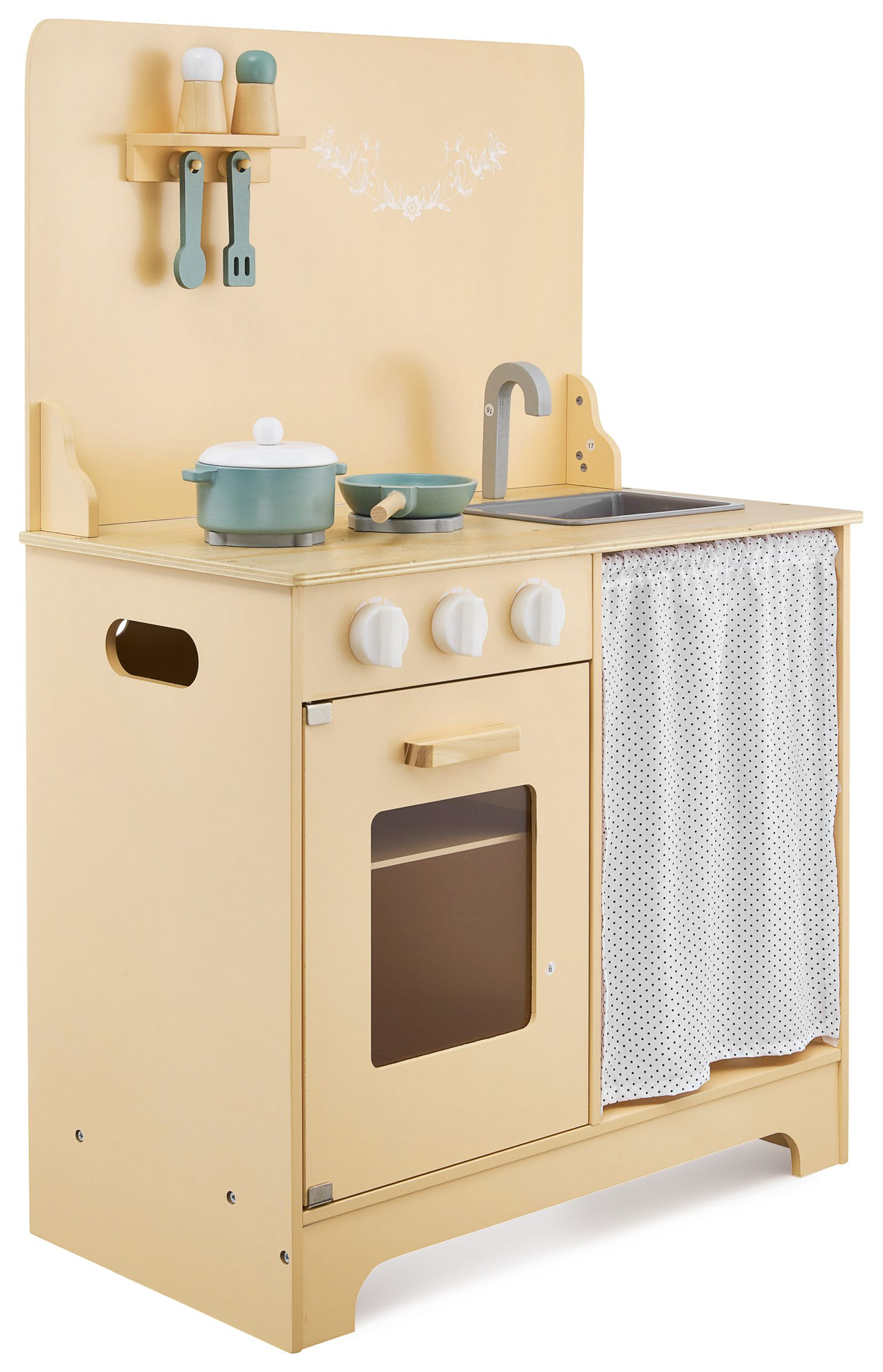 Cucina in legno con grembiule, accessori e illuminazione a LED