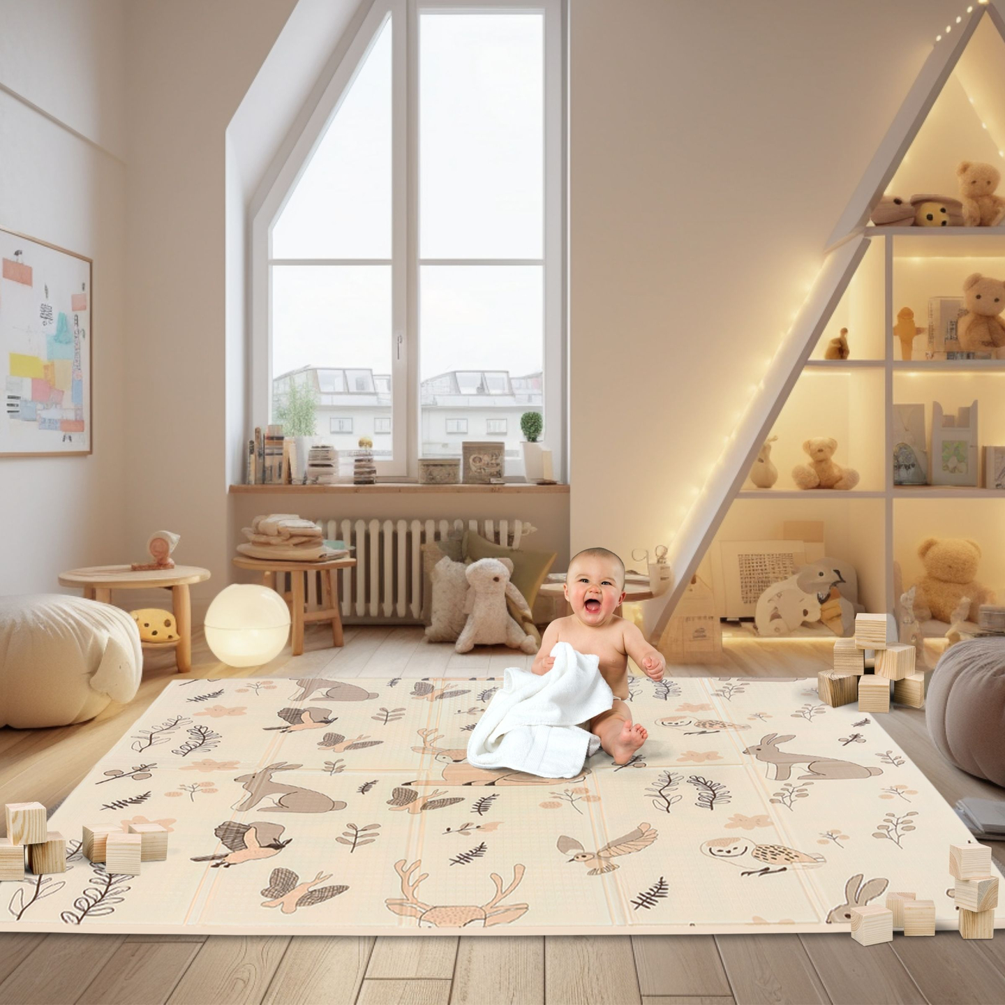 Tappetino in schiuma pieghevole su entrambi i lati 180 x 120 x 1 cm - Magic Forest/Autumn Streets - boho