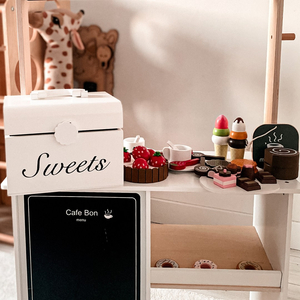 Scatola per caramelle da taglio in legno, negozio di dolci