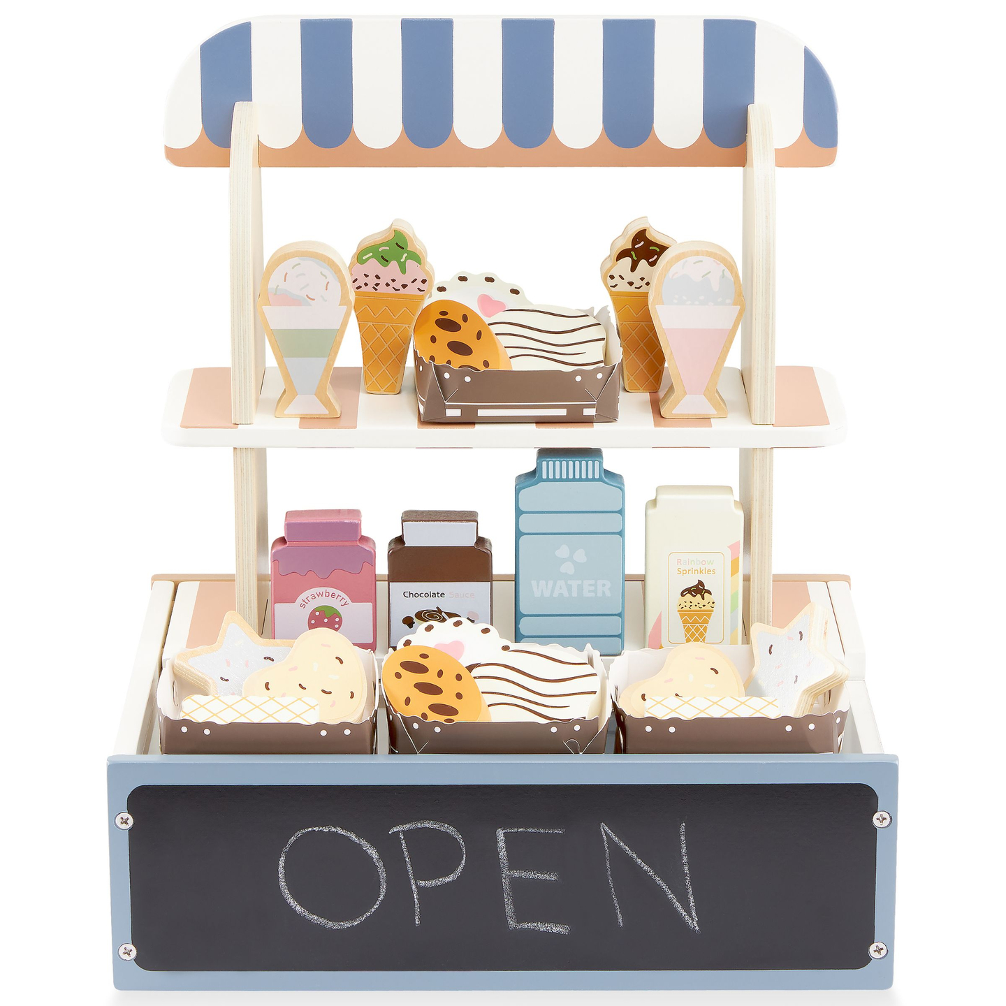 Negozio pieghevole in legno - bar, pasticceria con accessori