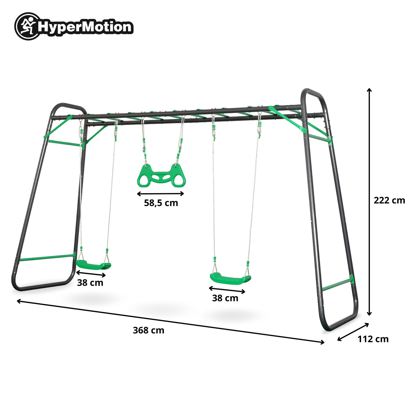 Altalena da giardino XXL in acciaio - 2 sedili, scala, trapezio ginnico