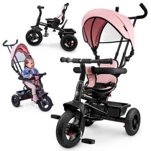 Triciclo per bambini 1-4 anni - TOBI FREY - colore rosa - girevole - ruote pompate + spintore