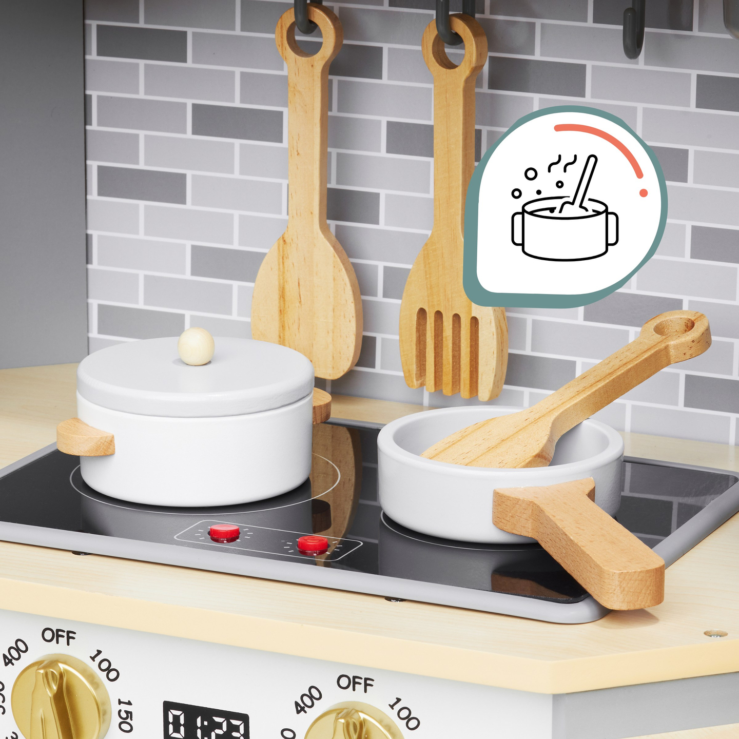 Cucina interattiva in legno XXXL con illuminazione a LED, cappa e accessori