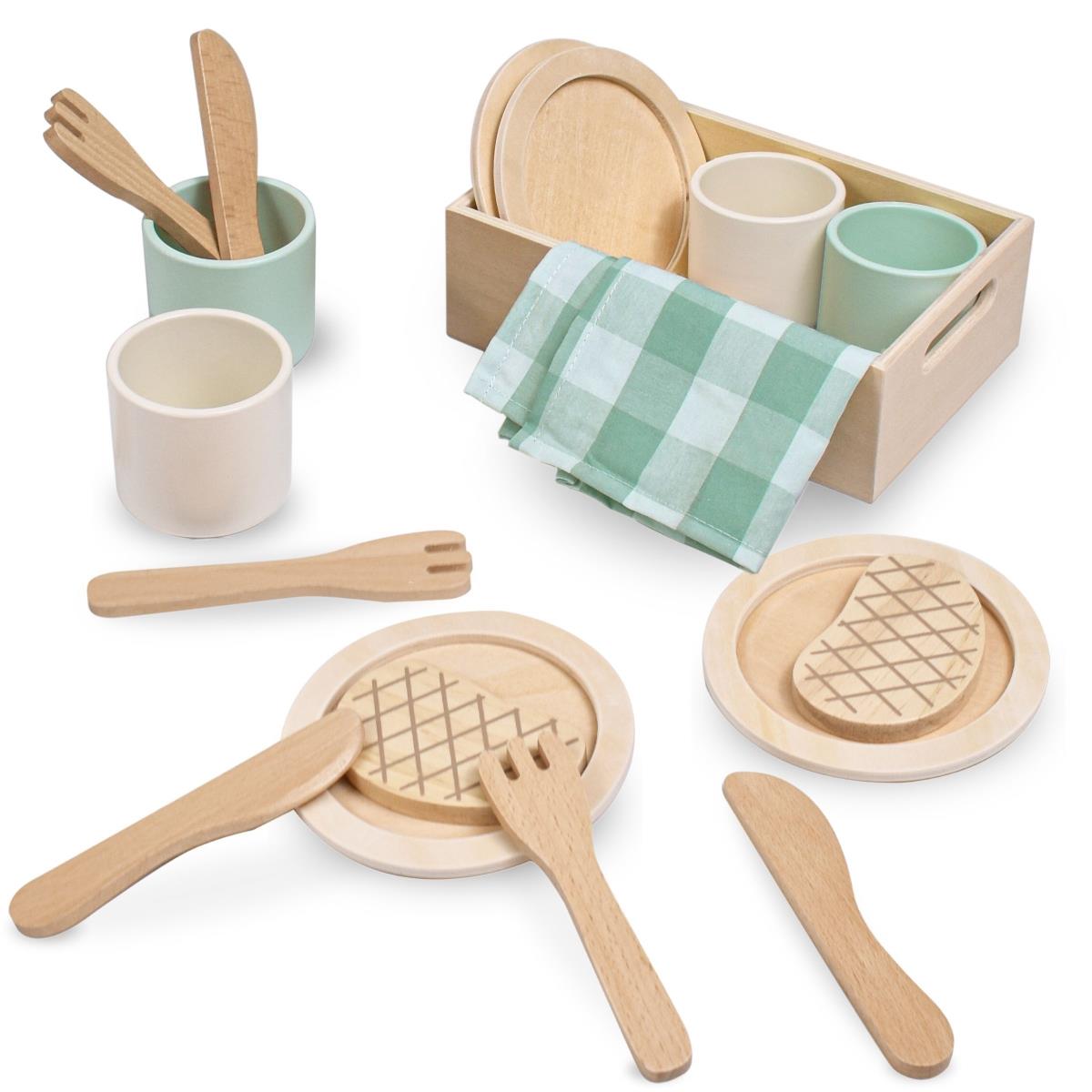 Set da pranzo per bambini in legno con tovagliette verdi