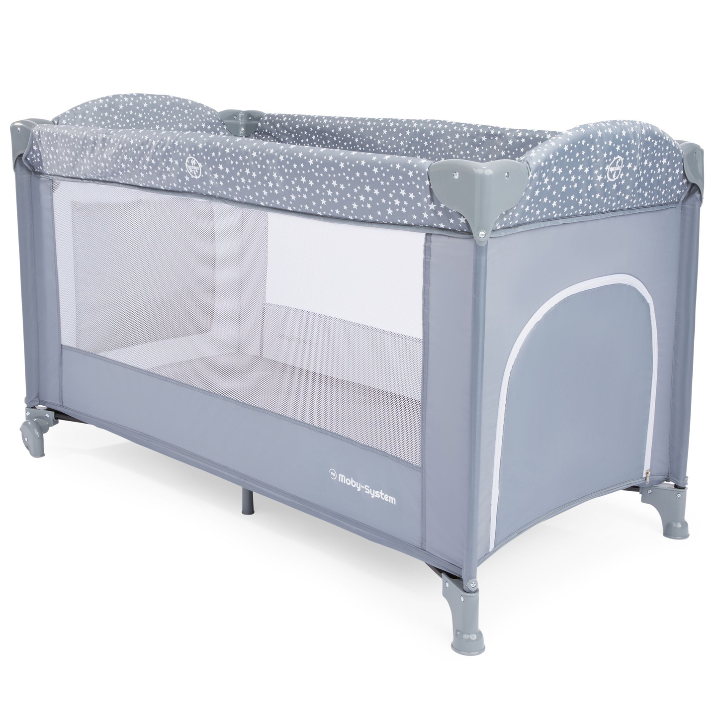 Lettino da viaggio/box 2 livelli con fasciatoio, tettoia e materasso Happy Traveller BASIC PLUS - grigio