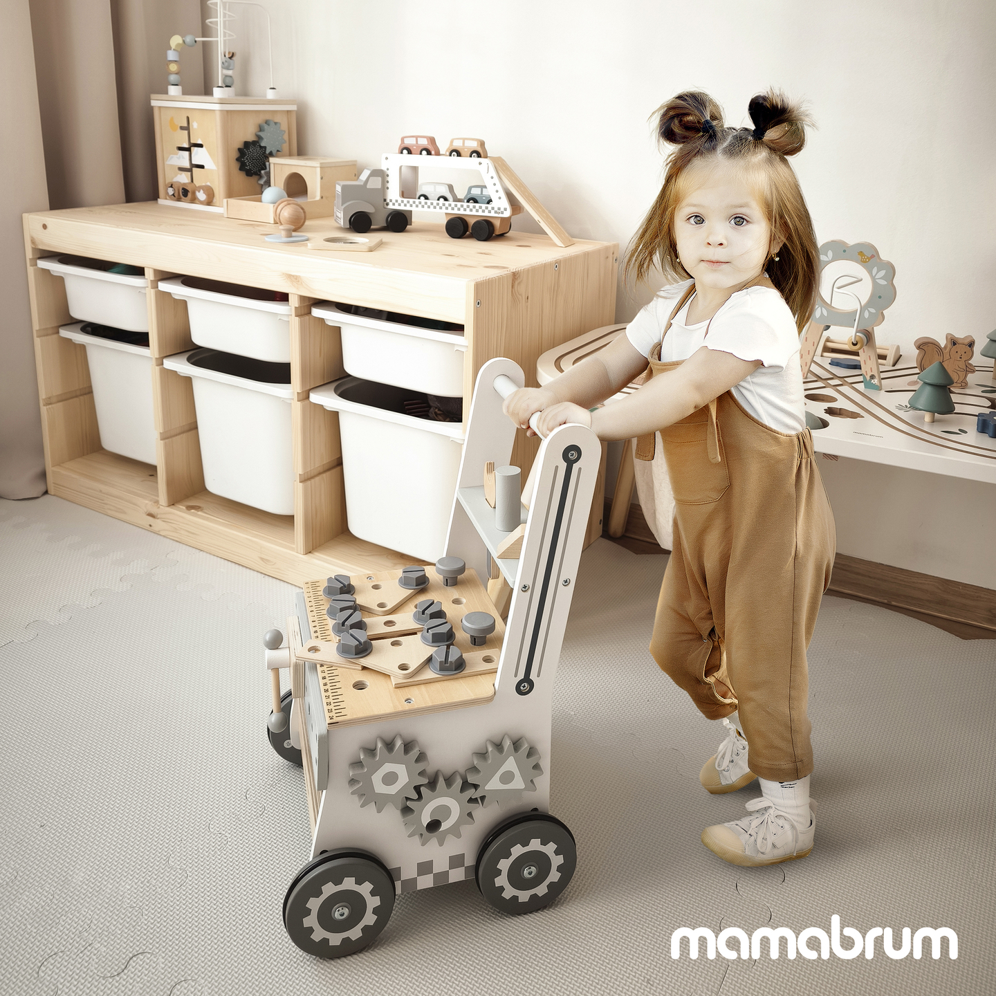 Deambulatore, spingitore e laboratorio in legno 3 in 1 - 47 elementi