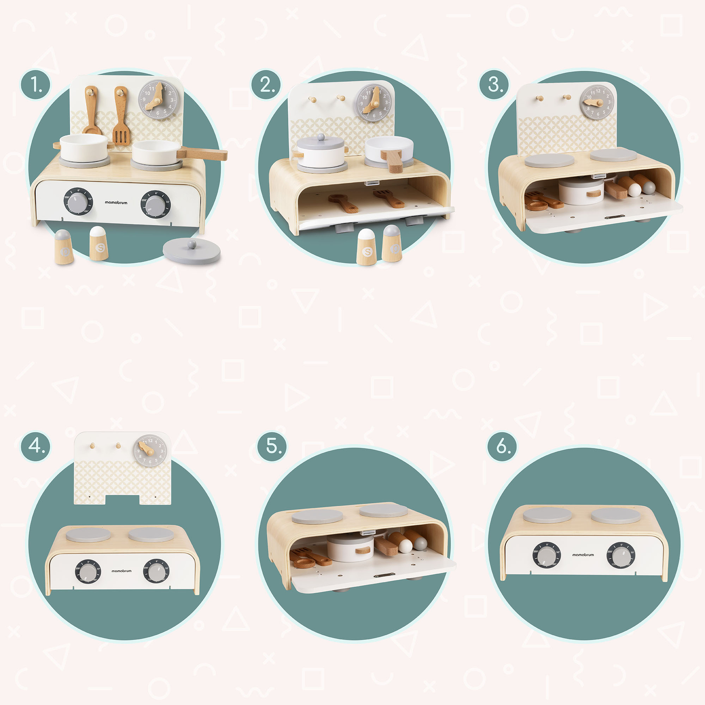 Mamabrum Cucina pieghevole in legno per bambini - Set con pentole, accessori da cucina e contenitori