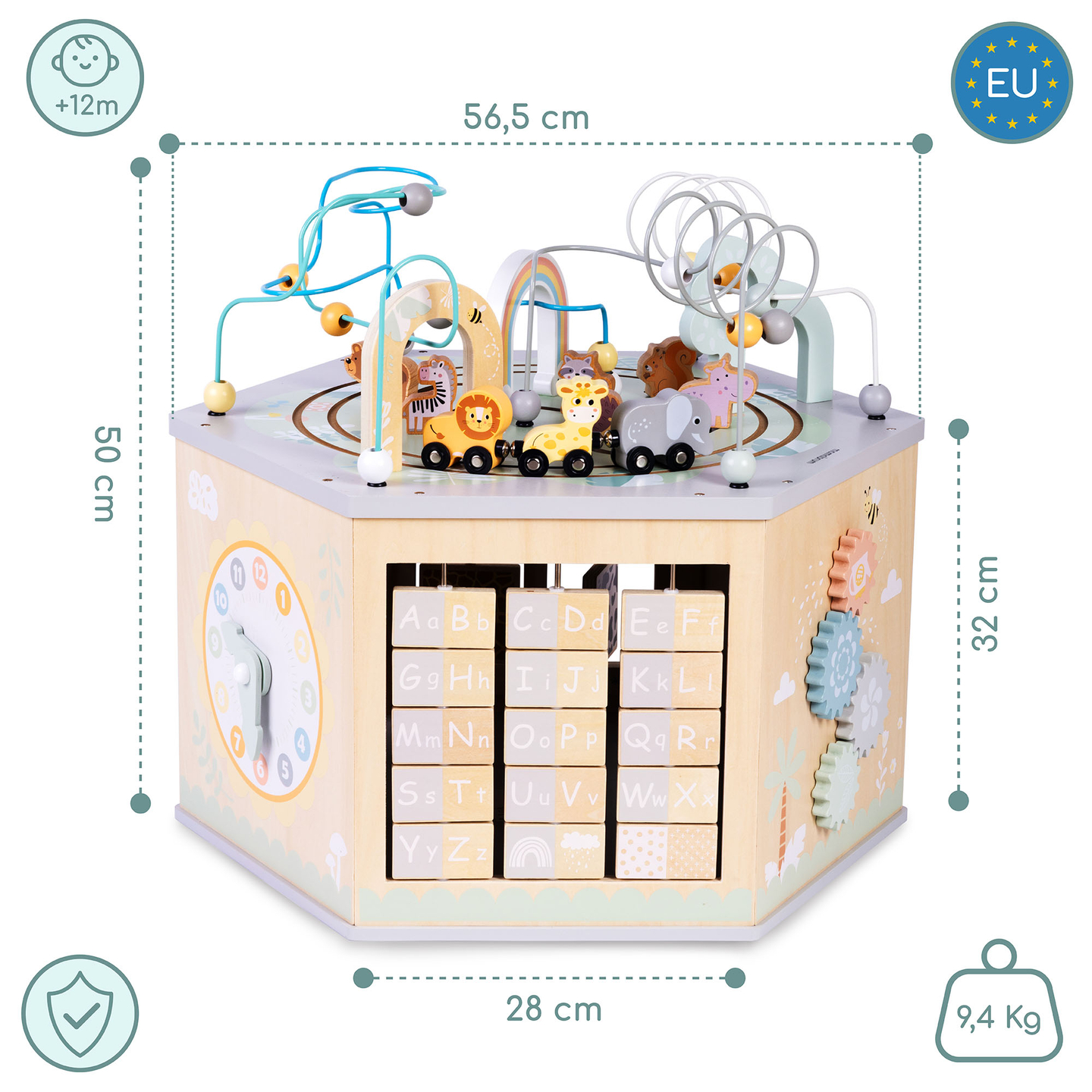 Grande cubo educativo in legno: un giocattolo Montessori con un treno magnetico e circuiti motori