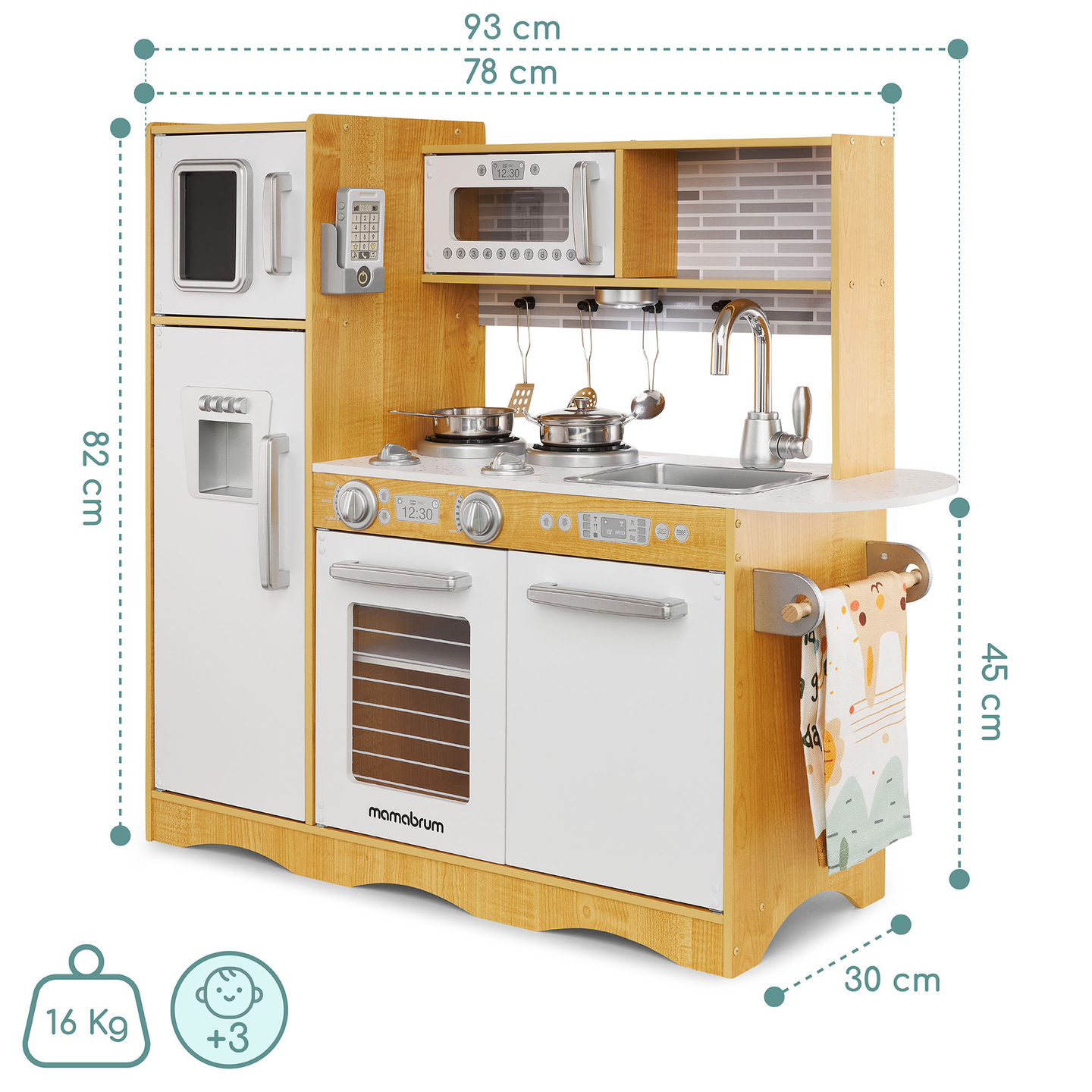 Cucina in legno XXL con illuminazione a LED, grembiule e accessori