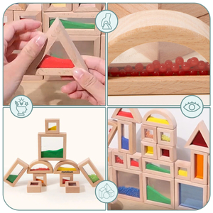 Set di blocchi sensoriali in legno con diversi ripieni - 15 pezzi