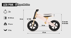 Bicicletta da jogging in legno HyperMotion LEXI - ruote in schiuma, super leggera - rosa