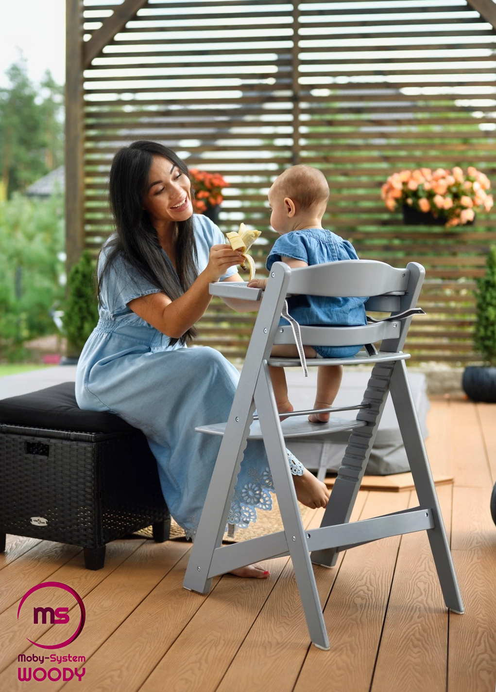 Sedia per alimentazione in legno Moby-System WOODY - colore grigio