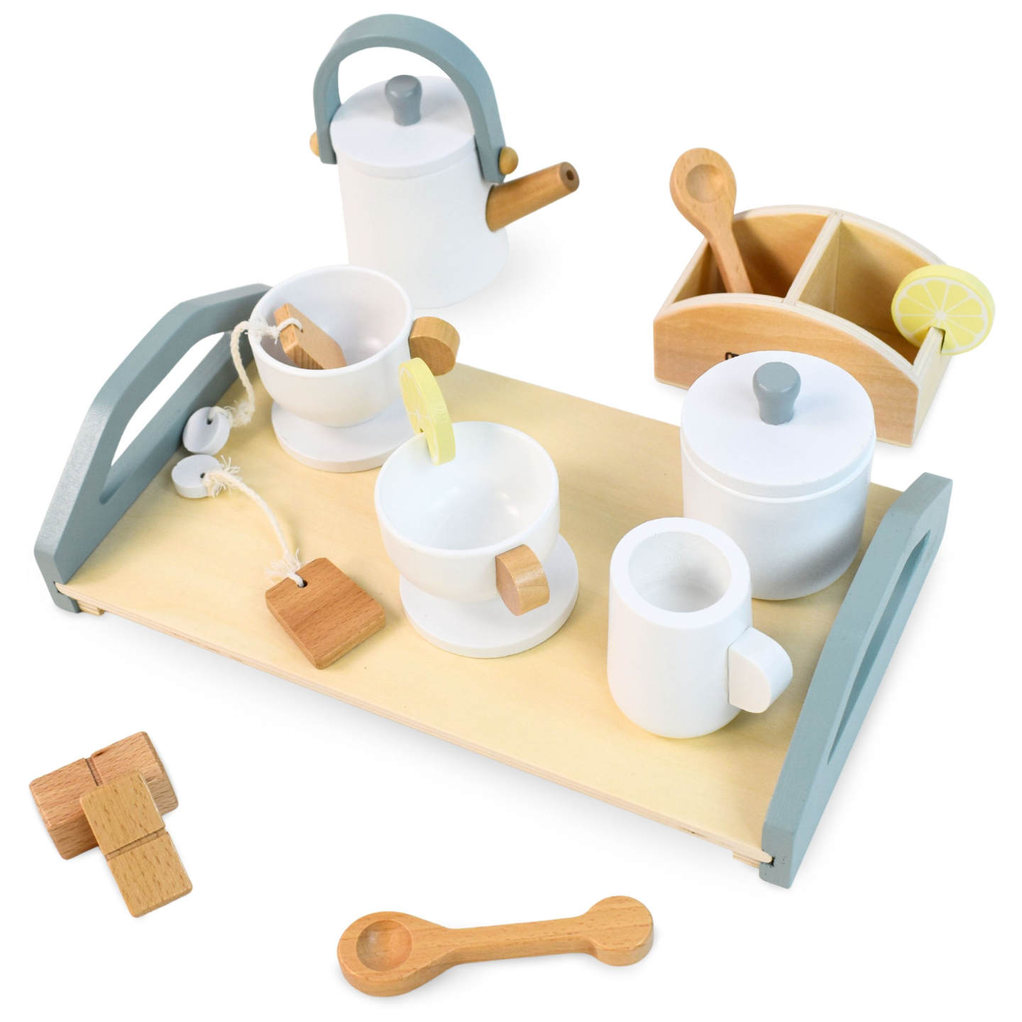 Grande set da tè in legno con vassoio - 17 articoli