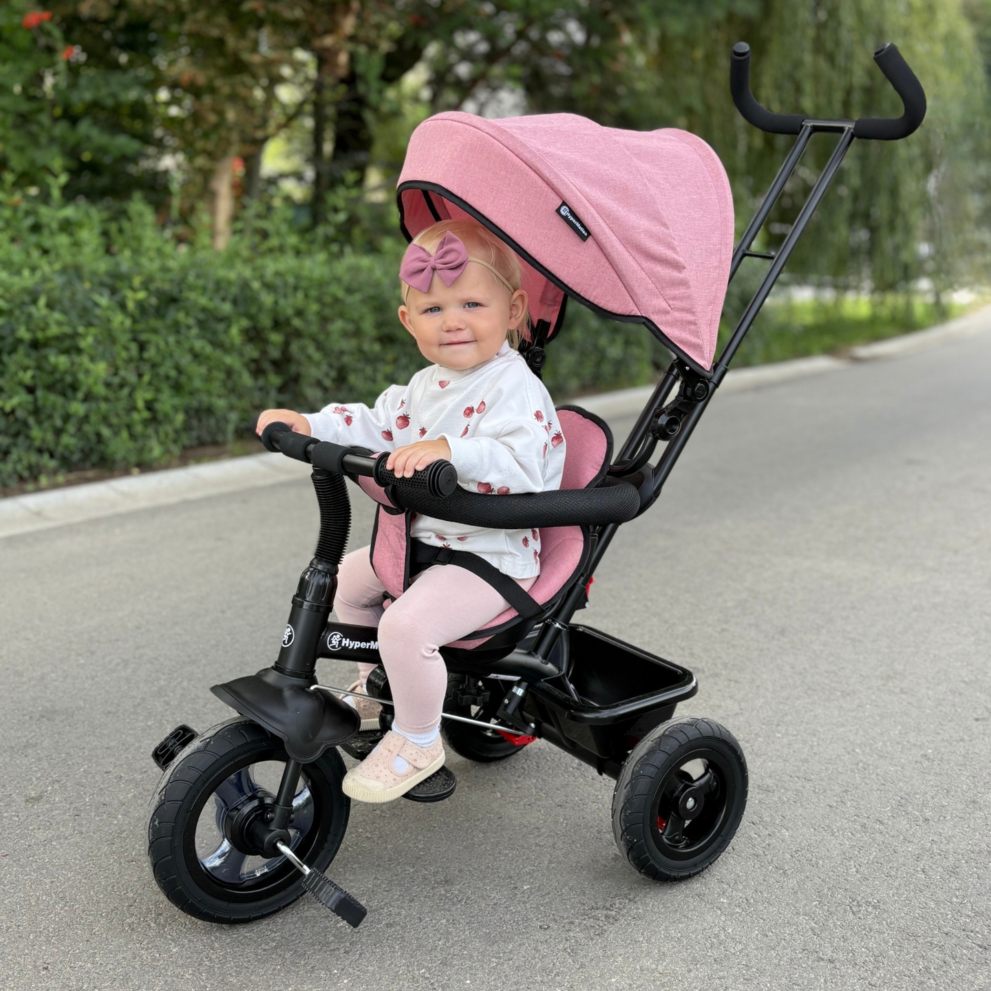 Triciclo per bambini 1-4 anni - TOBI FREY - colore rosa - girevole - ruote pompate + spintore