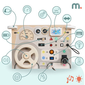 Tavola da gioco montessoriana in legno per bambini piccoli - cruscotto dell'automobile