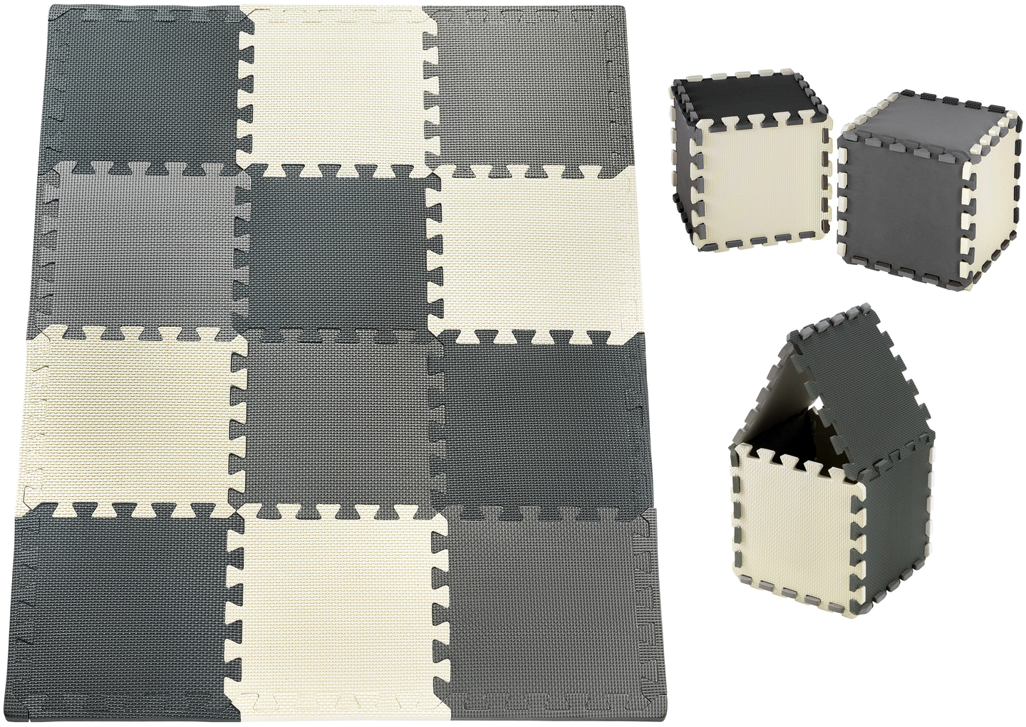 Puzzle in schiuma 12 pezzi. - tappetino didattico in schiuma 120 x 90 x 1.2cm con bordi - grigio
