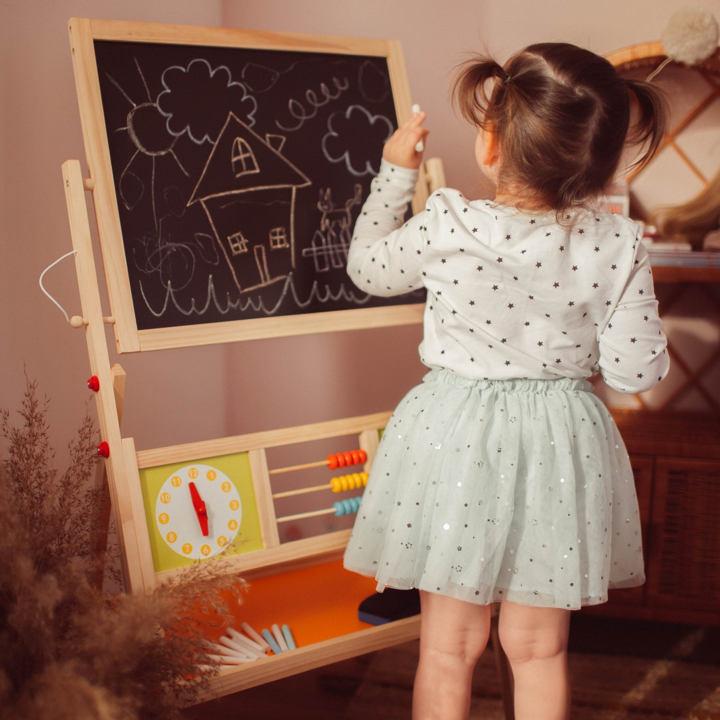 Grande lavagna didattica bifacciale: magnetica e con gesso - lavagna cancellabile a secco, in legno