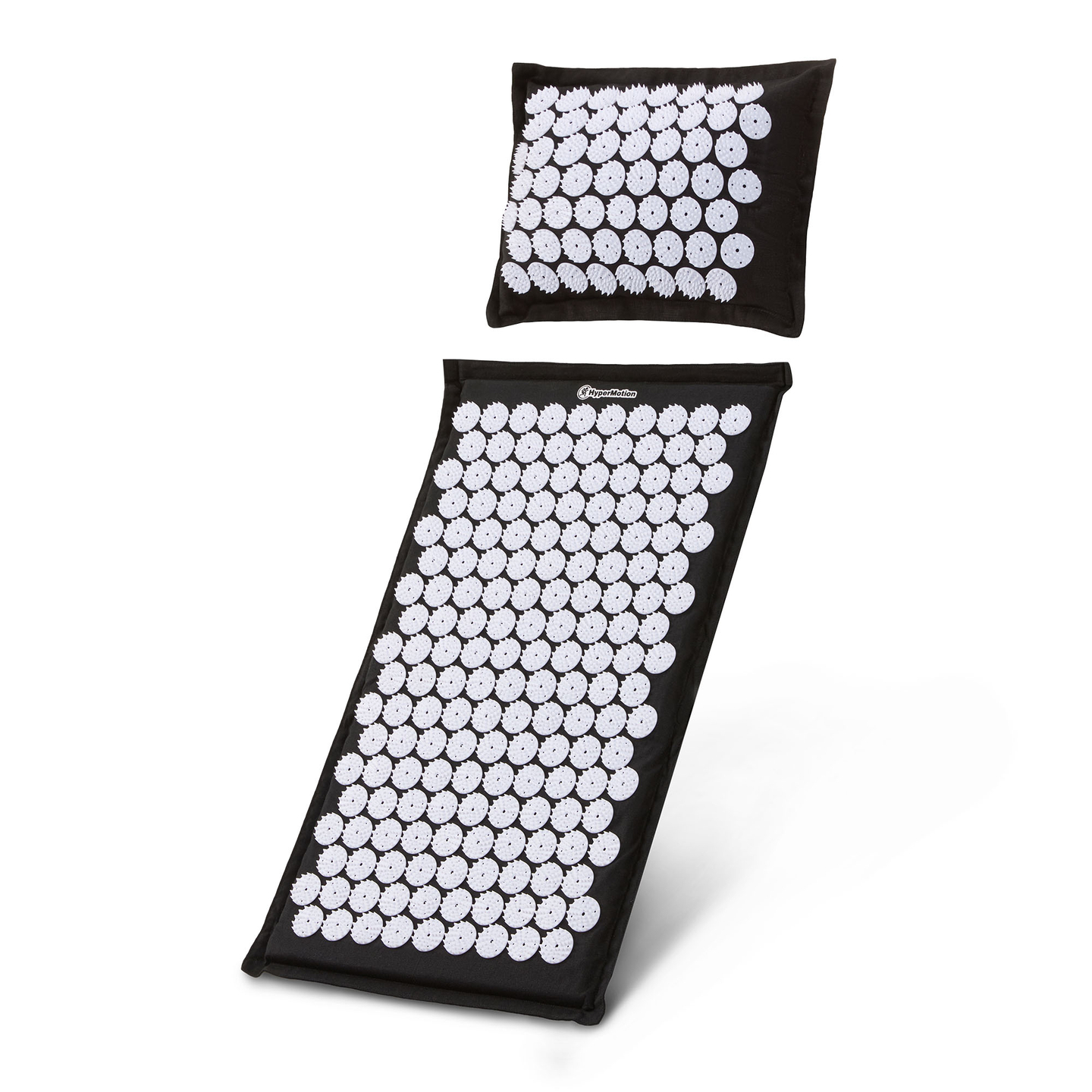 Tappetino per agopressione in lino ecologico con cuscino in fibra di cocco e grano saraceno – 68 cm HyperMotion nero e bianco