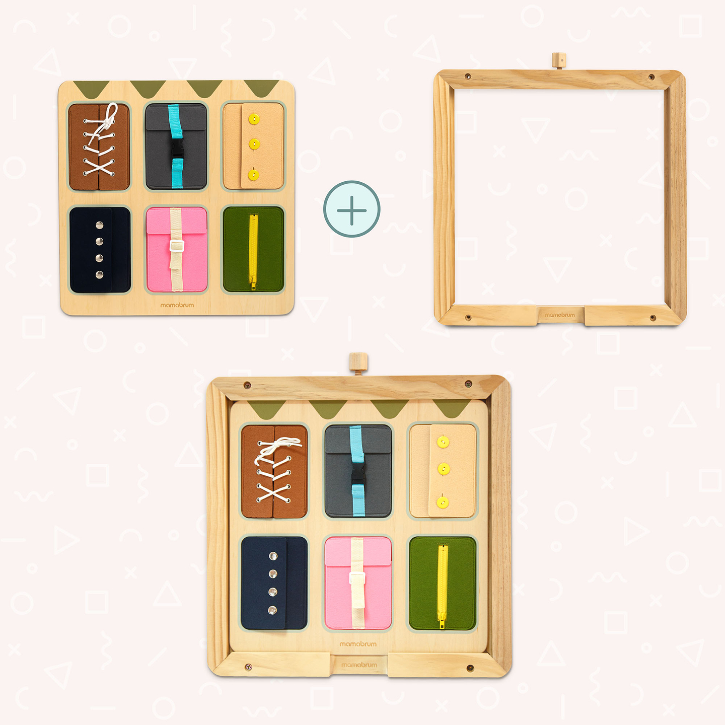 Tavola manipolativa Montessori in legno – Apprendimento sensoriale dell'indipendenza - lacci, fibbie, bottoni, automatici, cerniera