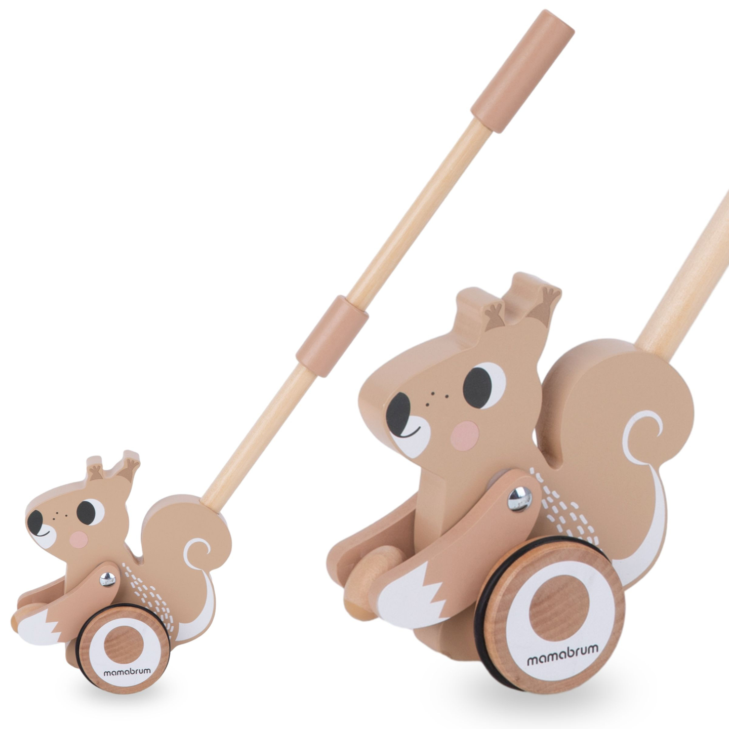 Scoiattolo in legno con bastone di spinta - pusher