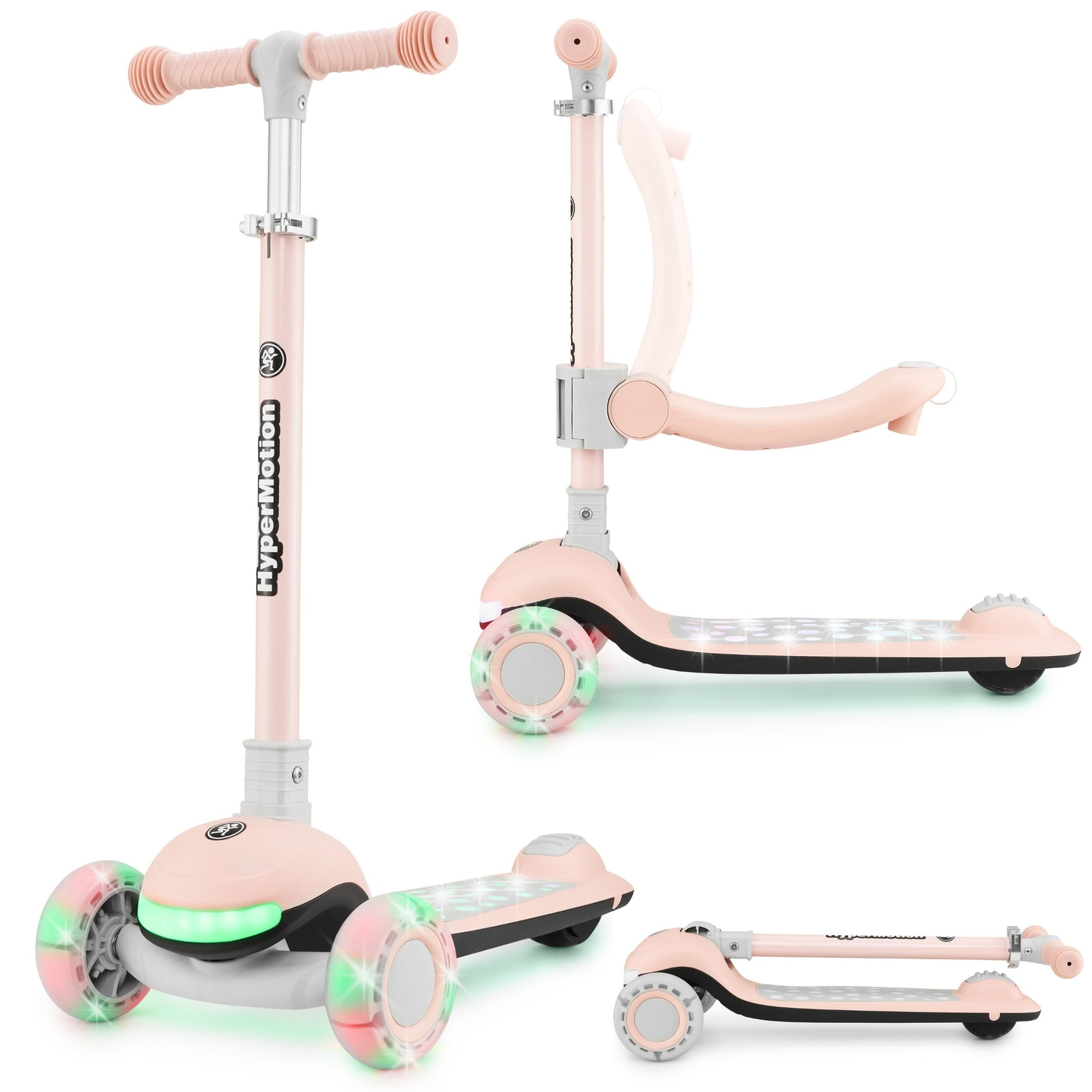 HyperMotion LUMI monopattino di equilibrio 3 in 1 - pedana illuminata e ruote a LED, colore rosa