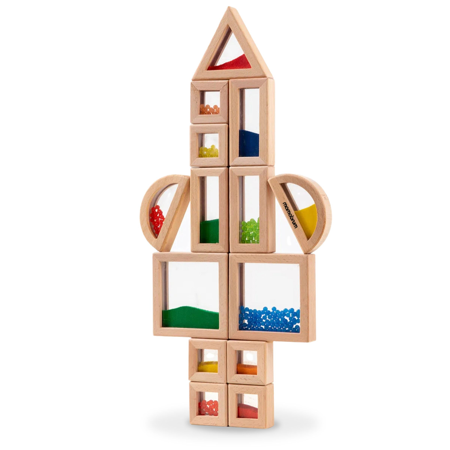 Set di blocchi sensoriali in legno con diversi ripieni - 15 pezzi