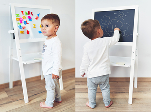 Lavagna educativa bifacciale: magnetica e con gesso - cancellabile a secco, in legno, per bambini, richiudibile