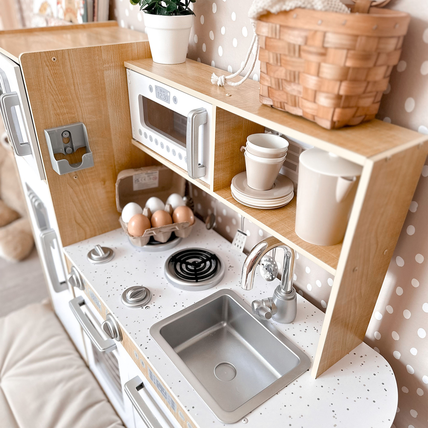 Cucina in legno XXL con illuminazione a LED, grembiule e accessori