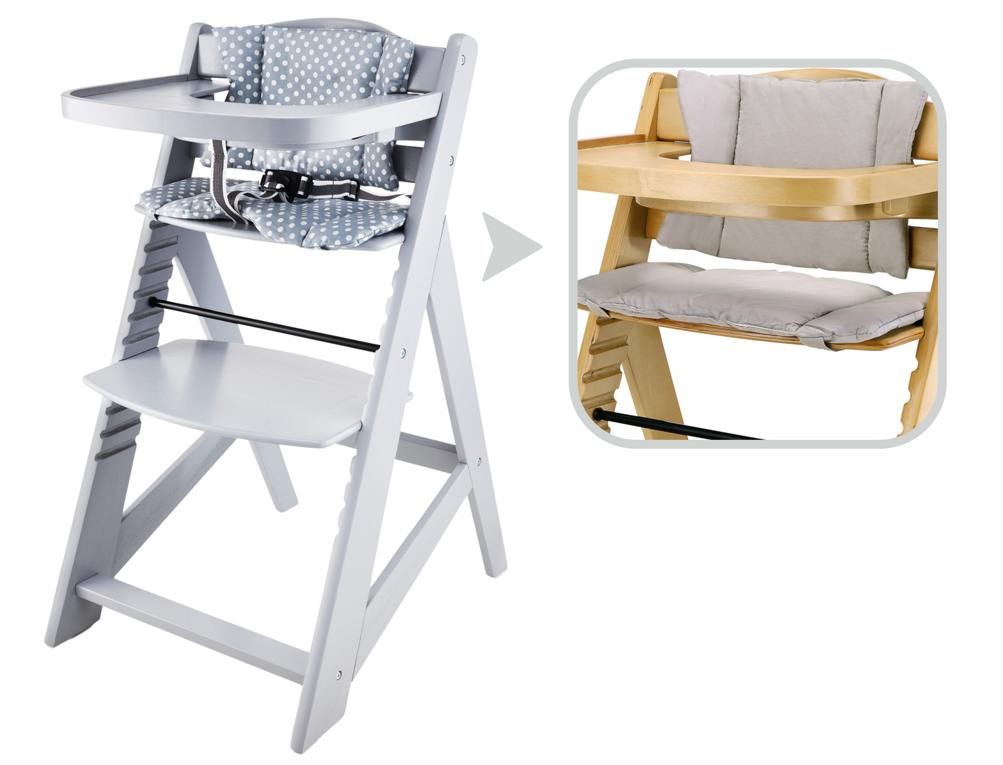 Sedia per alimentazione in legno Moby-System WOODY - colore grigio