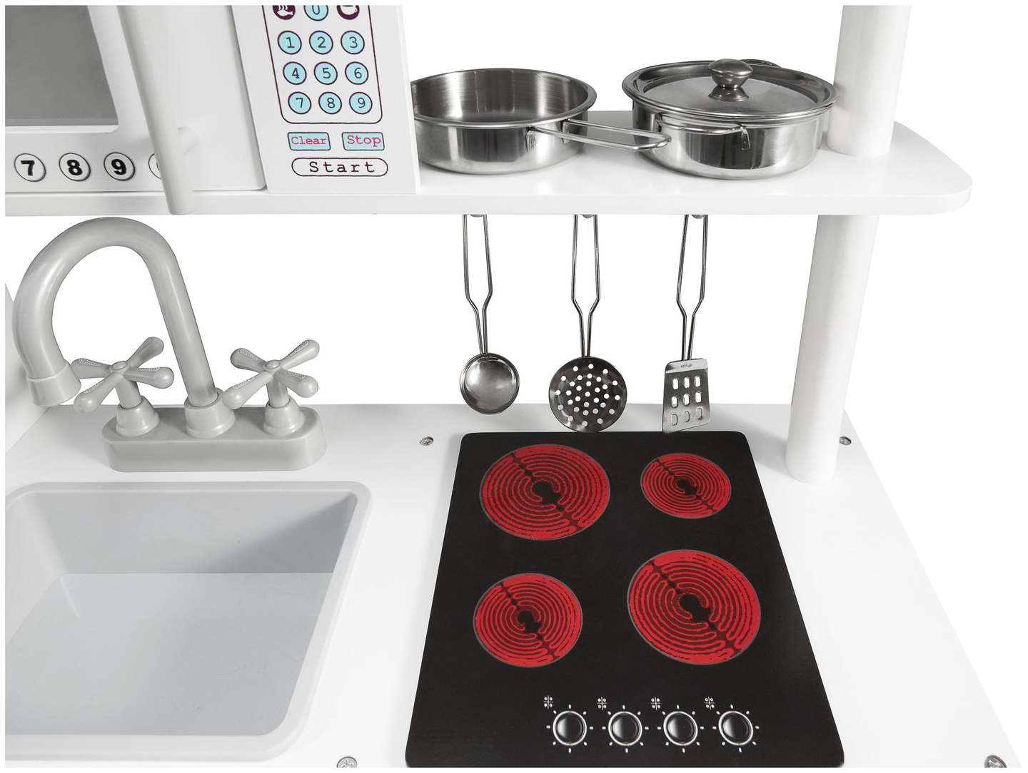 Grandi accessori da cucina in legno bianco e grembiule