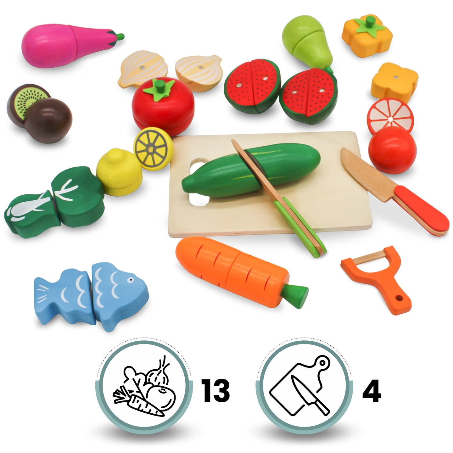 Frutta e verdura in legno da tagliare