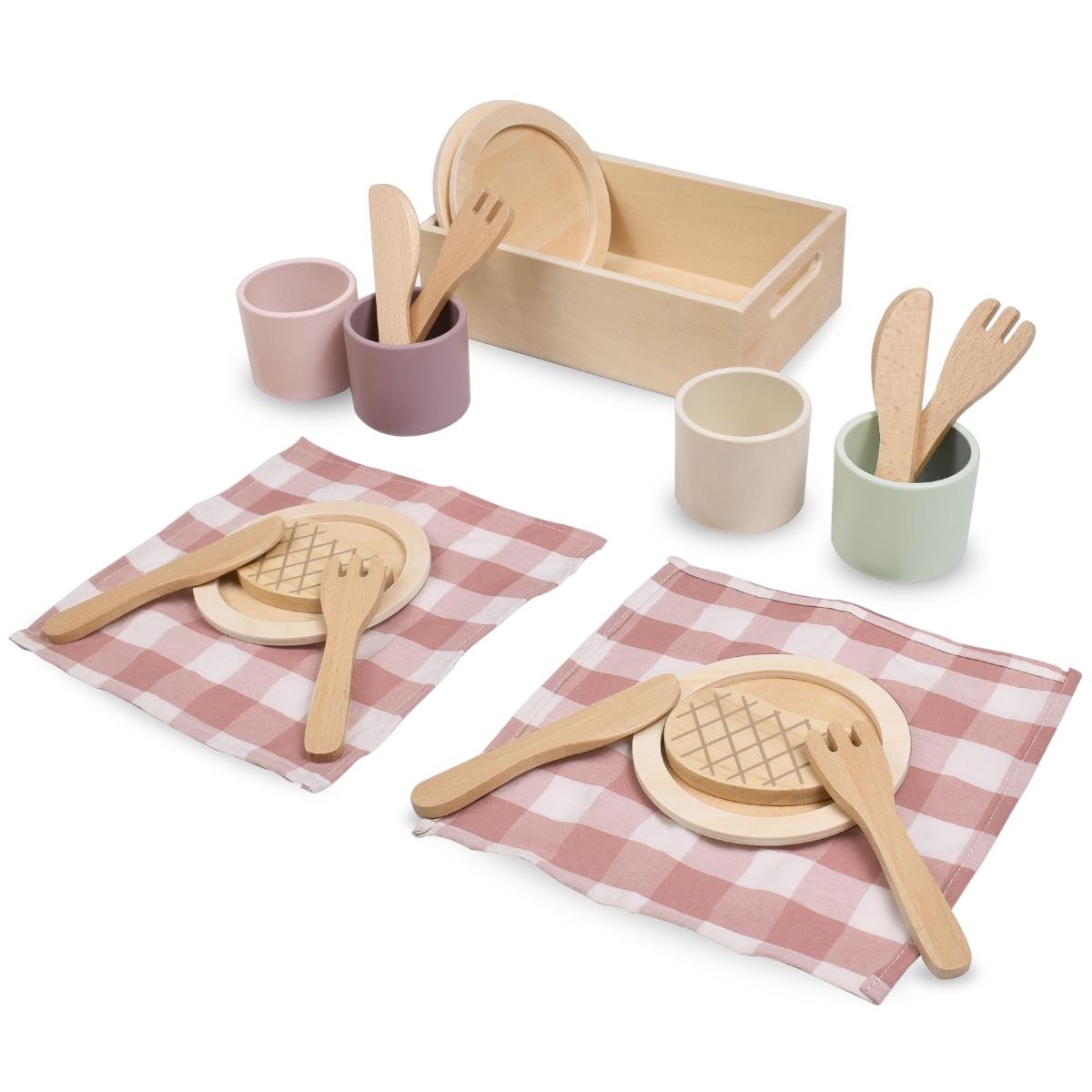 Set da pranzo in legno per bambini con tovagliette rosse