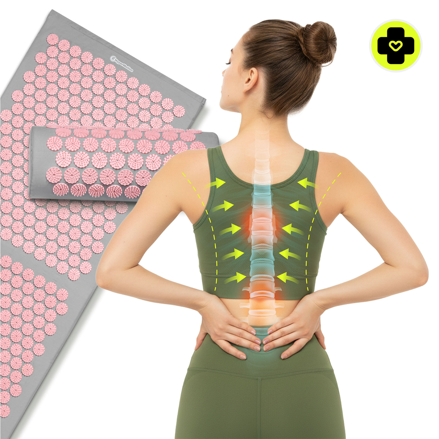 Tappetino per agopressione grande con cuscino e fodera - 130 cm HyperMotion grigio e rosa