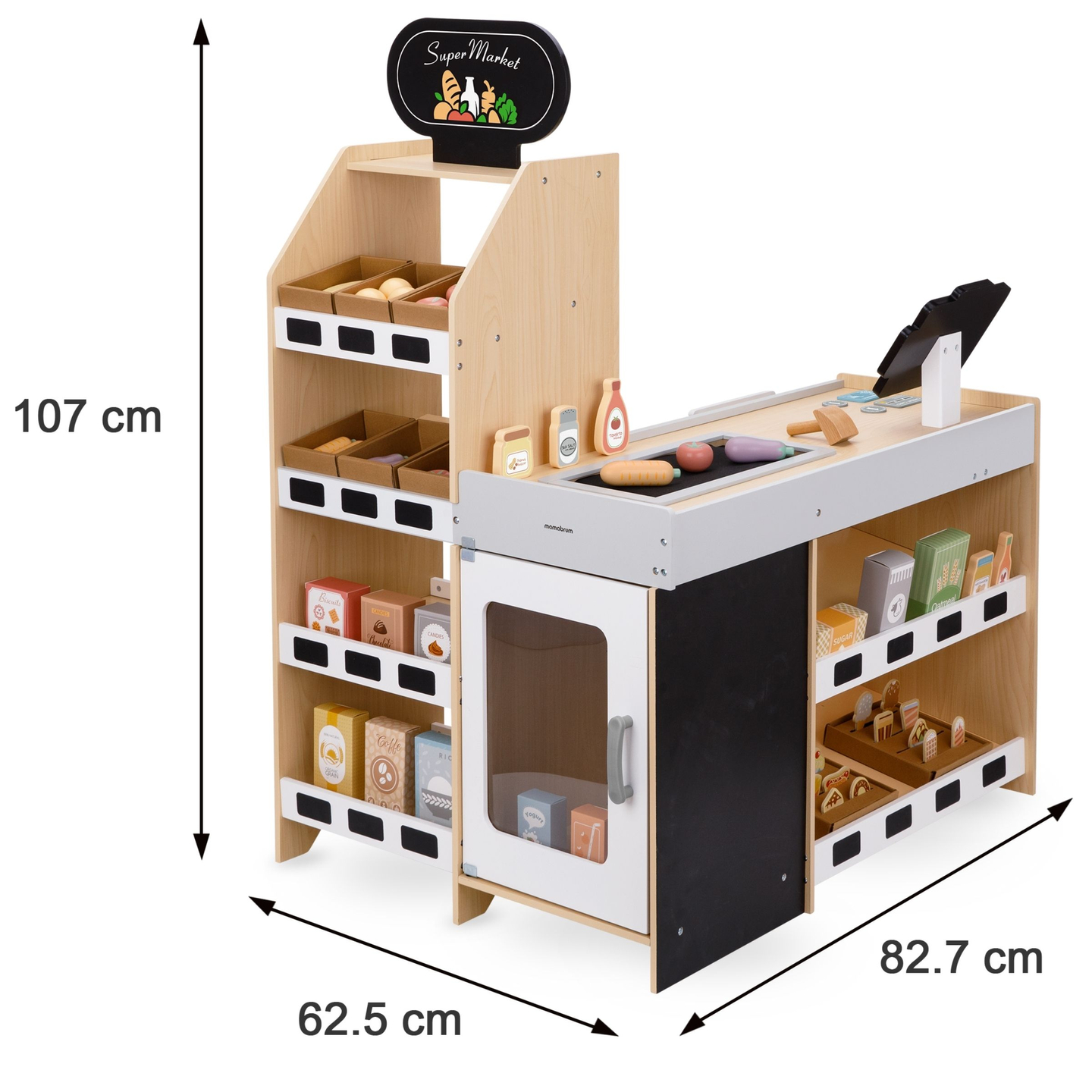 Mercato ortofrutticolo in legno - grande bancarella XXL, negozio con registratore di cassa