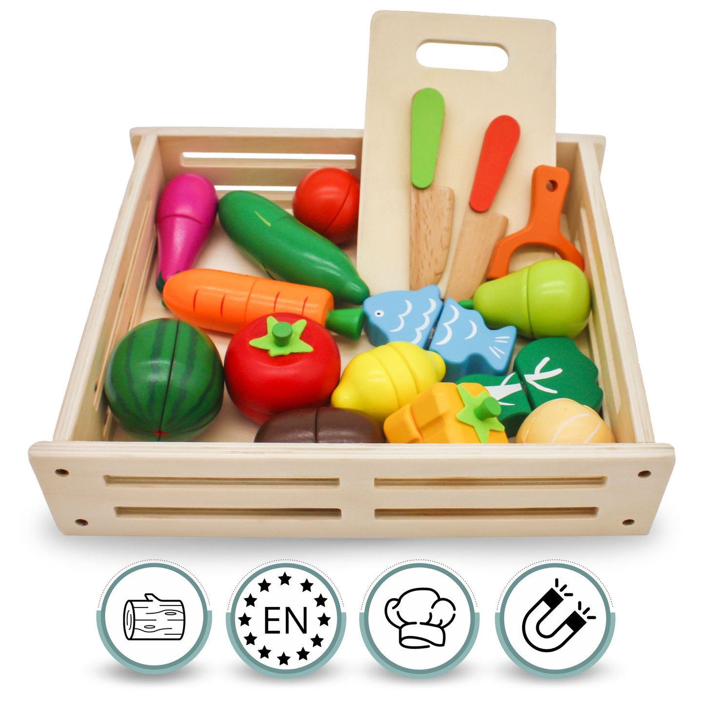 Frutta e verdura in legno da tagliare