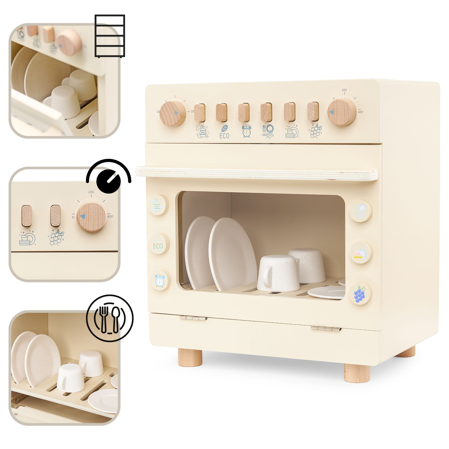 Lavastoviglie in legno con accessori