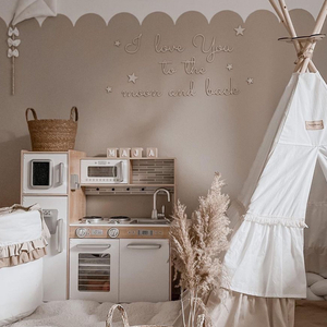 Cucina in legno XXL con illuminazione a LED, grembiule e accessori