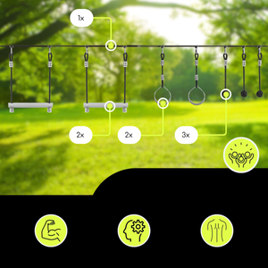 Percorso ad ostacoli Ninja per bambini - Set di slackline HyperMotion - 7 ostacoli